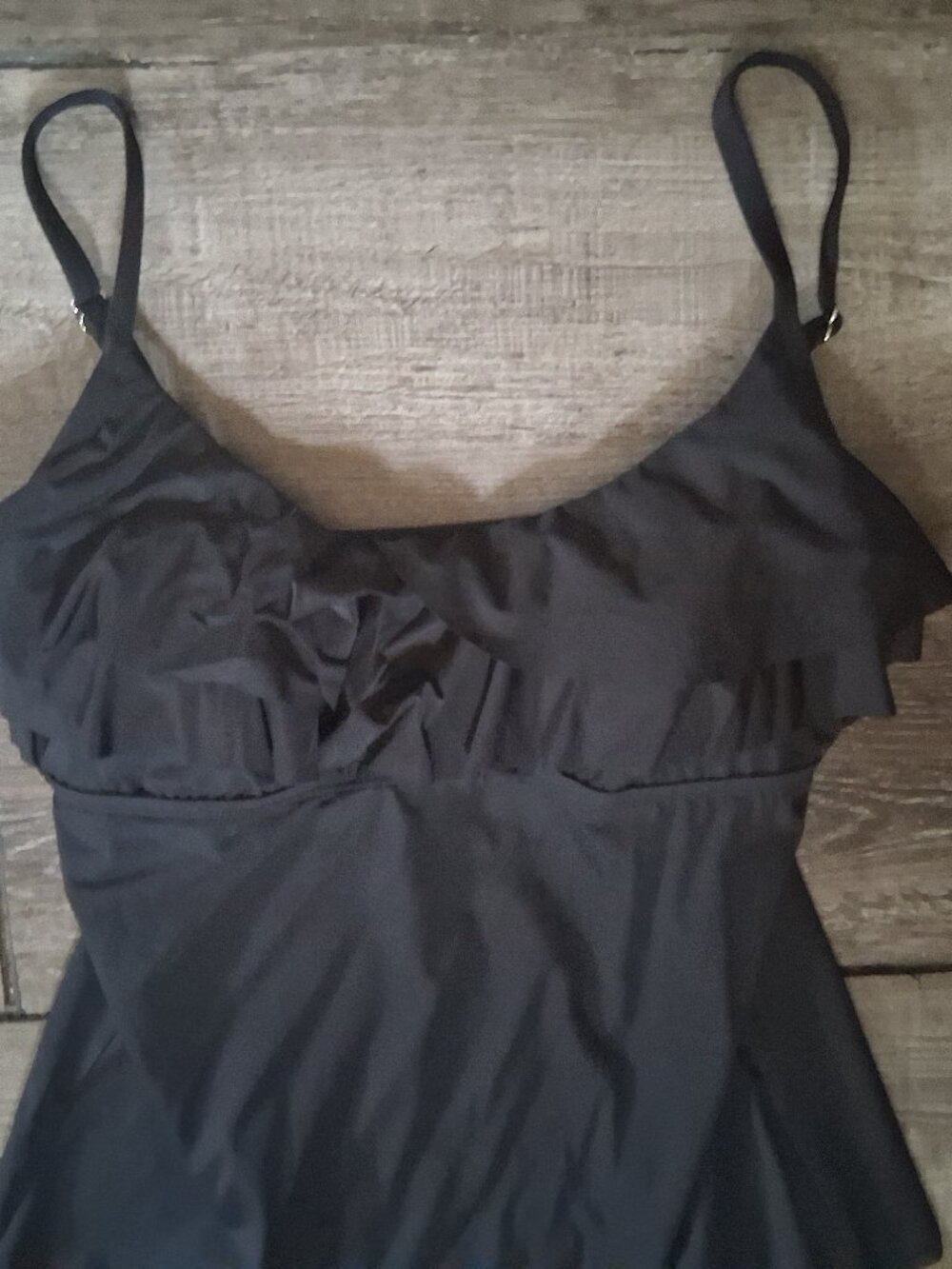 New Kenneth Cole Black Ruffle Tankini Top  small